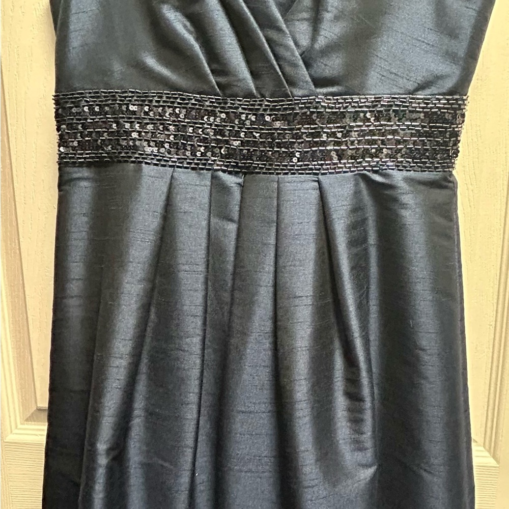 JS Boutique Navy Blue Embellished Beaded Pleated Maxi Dress